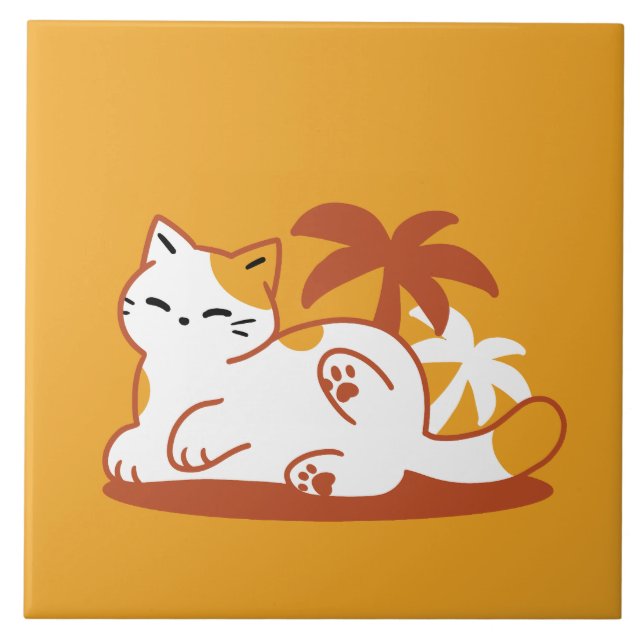 Carreau Chat adorable se relaxer au soleil - Animal de com (Devant)