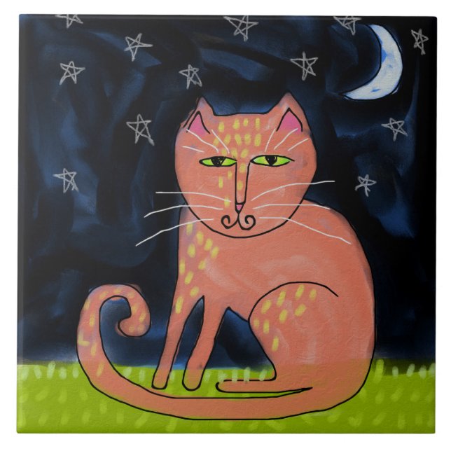 Carreau Chat au clair de lune peinture Abstraite (Devant)