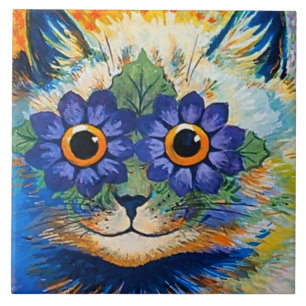 Carreau « Chat aux pétales bleus » de Louis Wain
