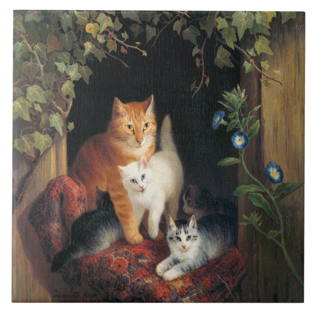 Carreau Chat avec chatons (Art animal) (Devant)