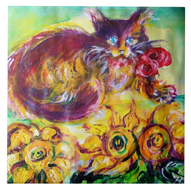 CARREAU CHAT AVEC RIBBON ROUGE ET SOUFFRES (Devant)