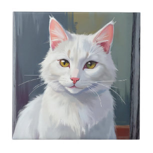 Carreau Chat Blanc Peinture de Chat de Compagnie à l'Aqu