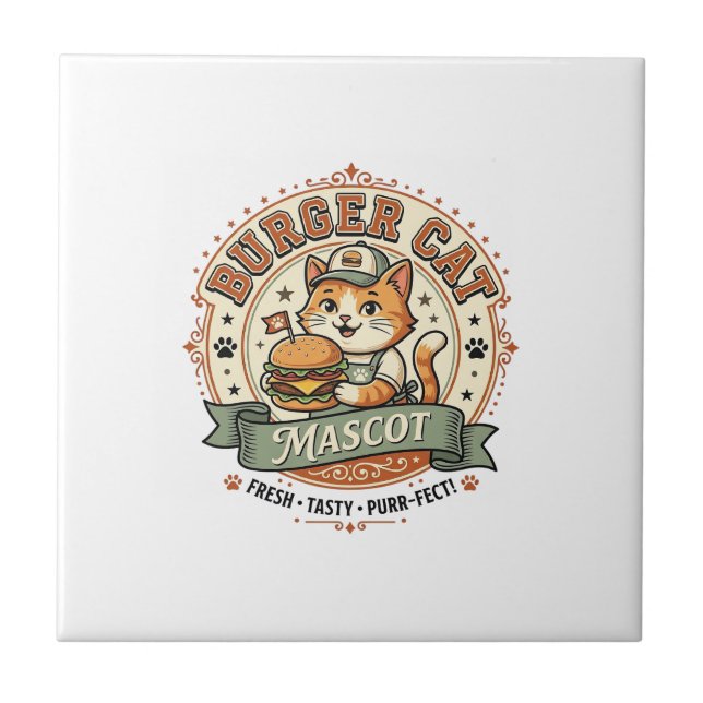 Carreau Chat Burger Mascotte Chat Nourriture Rapide Mascot (Devant)