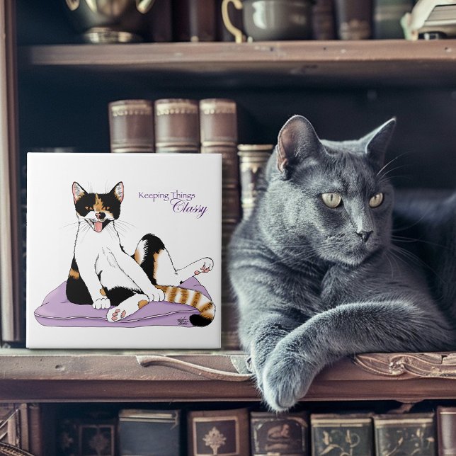 Carreau Chat calico fantaisiste violet classe et impertine (Créateur téléchargé)