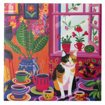 Chat calicot maximaliste et salon de thé
