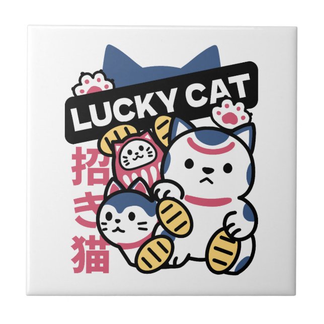 Carreau Chat Chanceux Maneki Neko – Chat de Fortune Japona (Devant)
