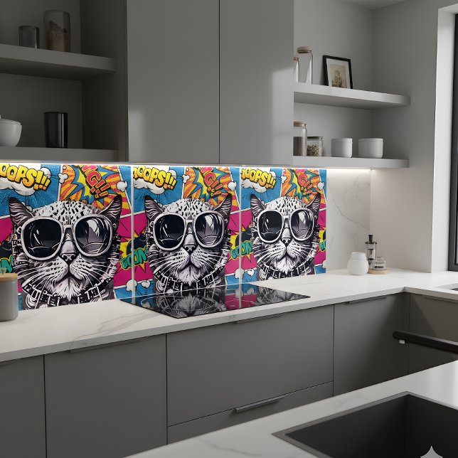 Carreau Chat cool Steampunk avec lunettes de soleil - Retr (Créateur téléchargé)