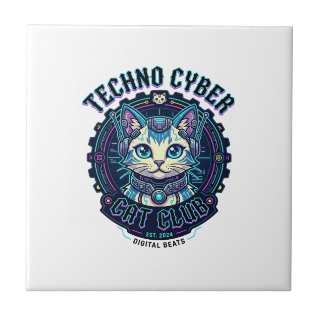 Carreau Chat Cyber Techno Drôle Conception Amateur de Chat (Devant)