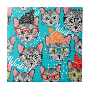 Carreau Chat dans le casquette