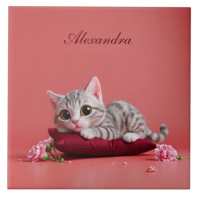 Carreau Chat de janvier mignon avec oeillets (Devant)