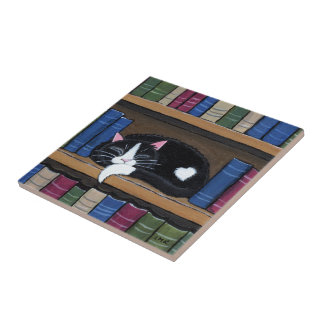 Carreau Chat de l'amour | de livre dormant sur la tuile de