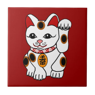 Carreau Chat de Maneki Neko sur l'arrière - plan rouge