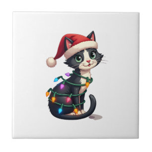 Carreau Chat de Noël Smoking chat noir Noël lumières minou