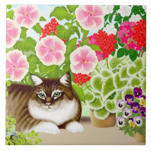 Carreau Chat de ragondin du Maine dans la tuile de jardin