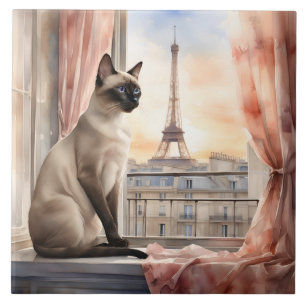 Carreau Chat de Siamese Relaxant sur la Fenêtre Parisienne