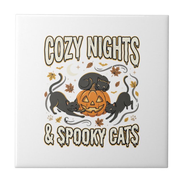 Carreau Chat d'Halloween Magie d'Automne (Devant)