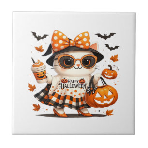 Carreau Chat d'Halloween mignon � Chaton sorcière Kawaii a