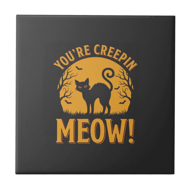 Carreau Chat d'Halloween Tu me fais peur Miaou (Devant)