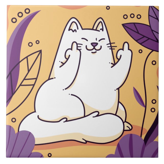 Carreau Chat donnant le doigt (Devant)