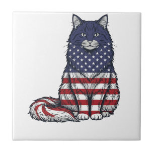 Carreau Chat drapeau patriotique dessin de t-shirt vintage