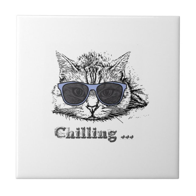 Carreau Chat Drôle Chilling Avec De Mignonnes Lunettes De  (Devant)