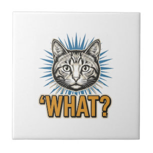 Carreau Chat drôle 'QUOI_' Gravure vintage graphique Tee_1