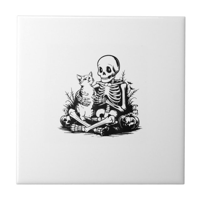 Carreau Chat drôle squelette crâne Kitty Chat mignon Goth  (Devant)