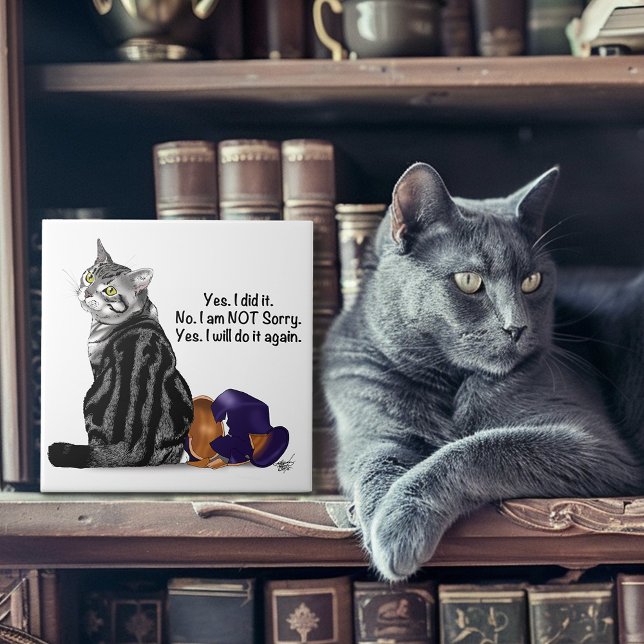 Carreau Chat drôle tabby défiant sans remords (Créateur téléchargé)