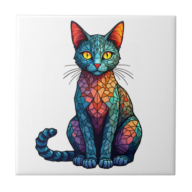 Carreau Chat en vitrail multicolore 784 (Devant)