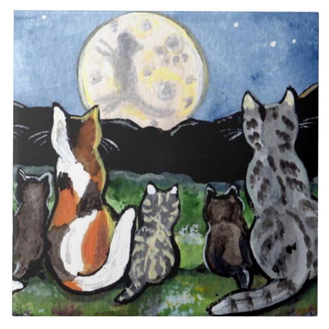 Carreau Chat et chatons Regarder la lune 6" Trivet en mosa (Devant)