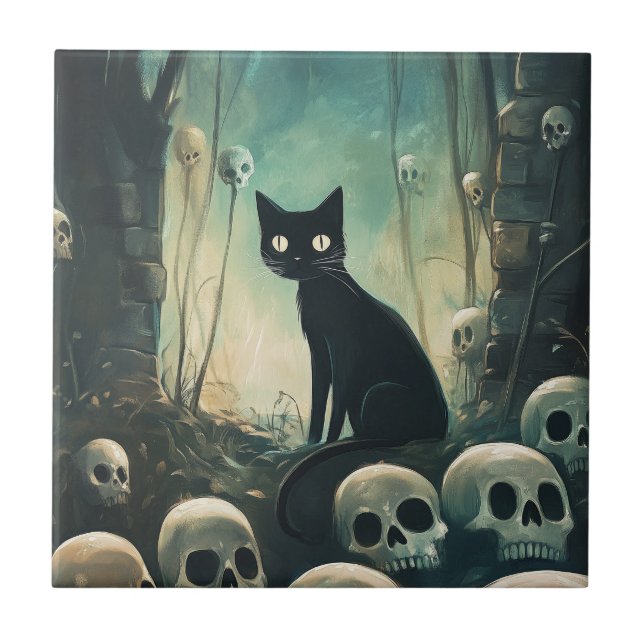 Carreau Chat et crâne d'Halloween (Devant)