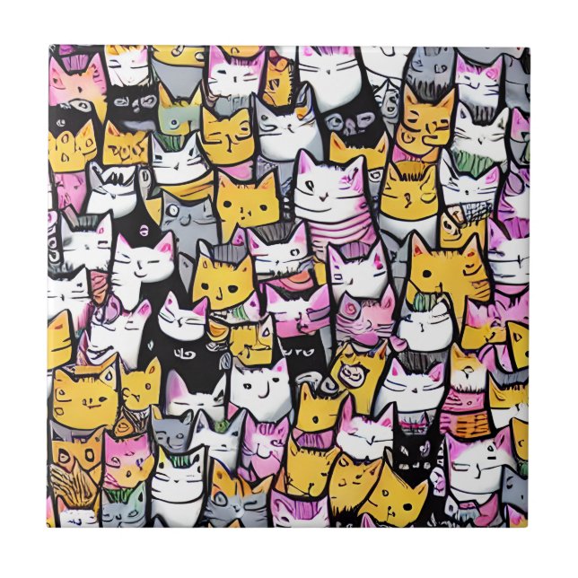 Carreau Chat face motif doodprint féline kitties fun (Devant)