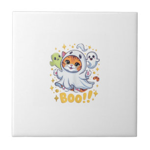 Carreau Chat fantôme mignon Halloween Bou chat drôle BOO K