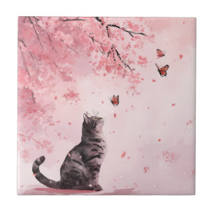 Carreau Chat Fleur de Cerisier et Papillons (12)