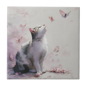 Carreau Chat Fleur de Cerisier et Papillons (13)