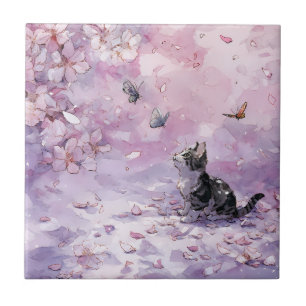 Carreau Chat Fleur de Cerisier et Papillons (5)