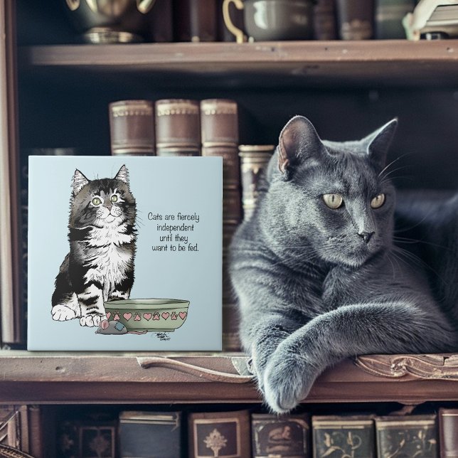 Carreau Chat gris tabby indépendant bleu mignon drôle (Créateur téléchargé)