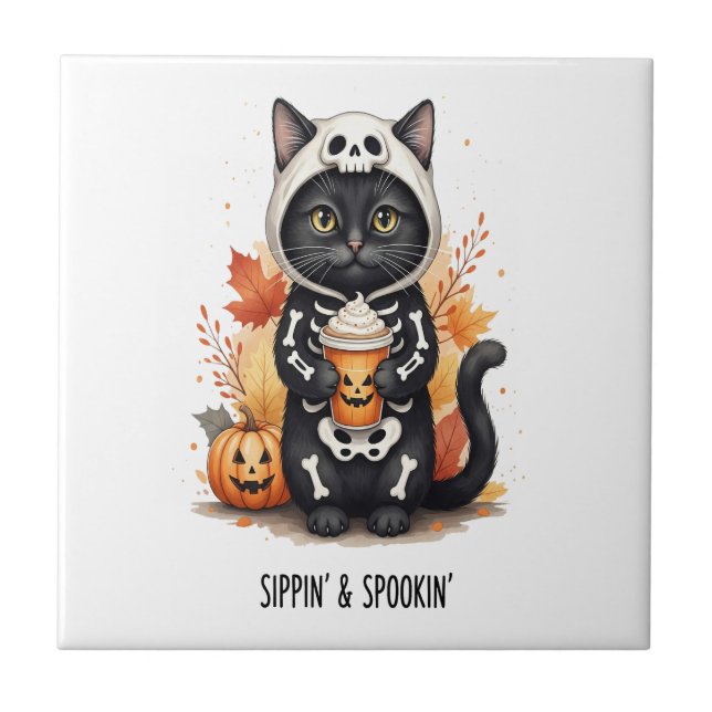 Carreau Chat Halloween Mignon Épouvantable (Devant)