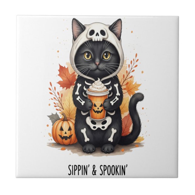 Carreau Chat Halloween Mignon Épouvantable (Devant)