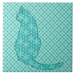Carreau Chat japonais - copie de kimono de turquoise