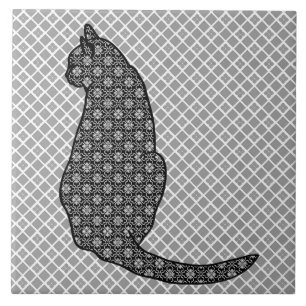 Carreau Chat japonais - Kimono noir et blanc