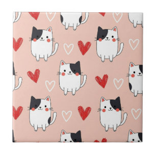 Carreau Chat Kawaii & Motif de la Saint-Valentin Cœurs (1)