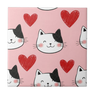 Carreau Chat Kawaii & Motif de la Saint-Valentin Cœurs (10