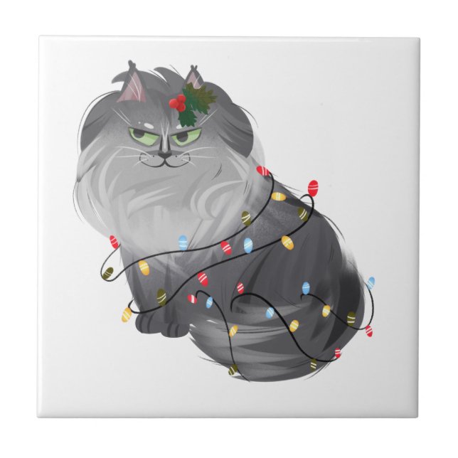 Carreau Chat Maine Coon avec décorations de Noël (Devant)