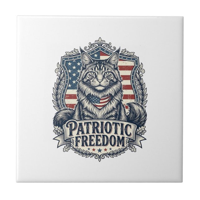 Carreau Chat Maine Coon Patriotique (Devant)