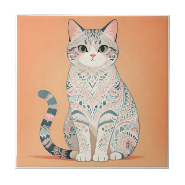 Carreau Chat Mandala Boho | Kitty Paisley Ornemental Paste (Devant)