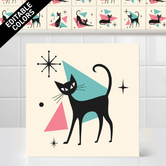 Carreau Chat marchant rétro atomique des années 50 Couleur