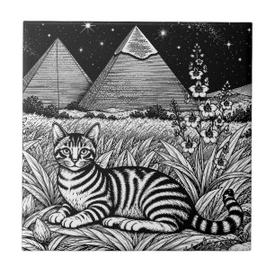 Carreau Chat Mau Égyptien Sous les Pyramides