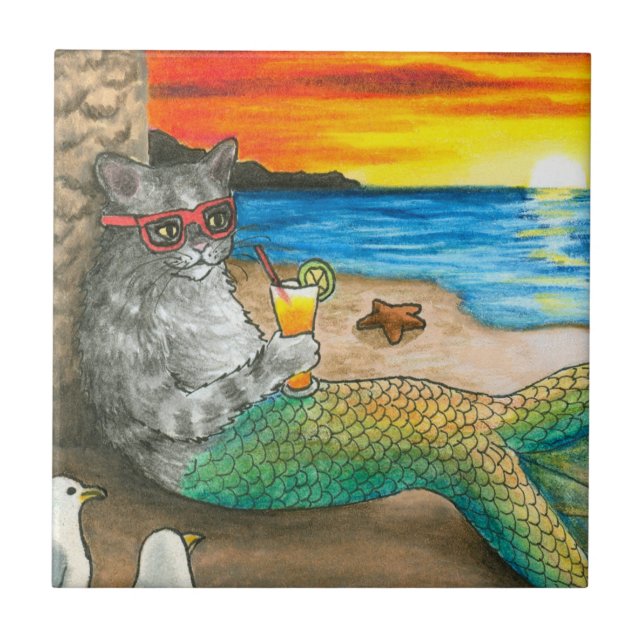 Carreau Chat Mermaid 25 Beach Sunset (Devant)