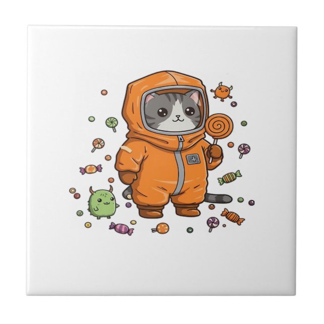Carreau Chat mignon Hazmat Halloween Candy Monster Fun Ove (Devant)